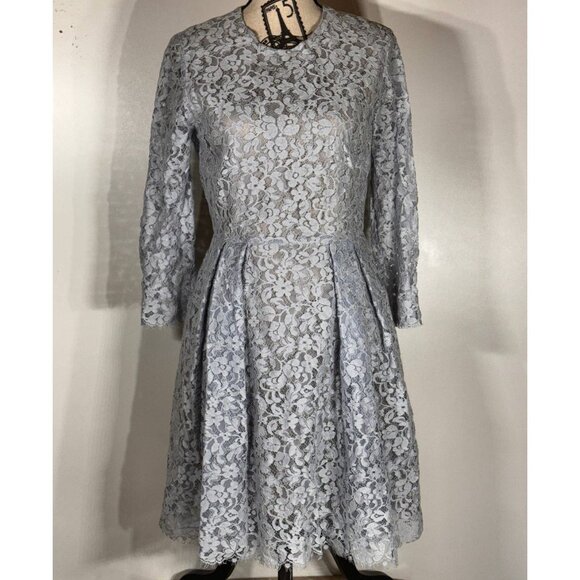 Erdem Fit and Flare Long Sleeve Lace Dress, Light Blue, Size US 10, UK 14 - Picture 2 of 6